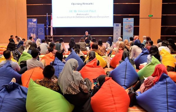 Duta Besar Uni Eropa untuk Indonesia, Vincent Piket di acara Erasmus Days 2019 "Today for Tomorrow" di Catur Dharma Hall, Menara Astra Jakarta, Sabtu, 12 Oktober 2019