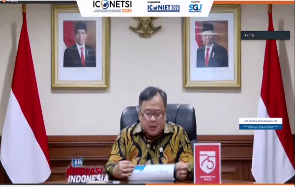 Kemenristek/BRIN Kemenristek/BRIN yakni Prof. Bambang Permadi Soemantri Brodjonegoro, PhD paparkan tren bisnis digital saat pandemi Covid-19 dan prospeknya di masa depan sebagai Less Contact Economy (Syasa Halima/ KalderaNews)