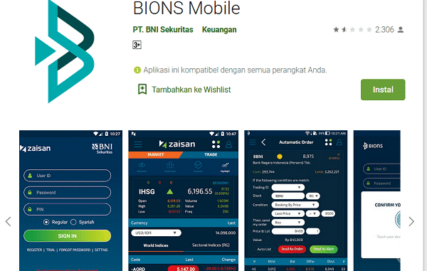Aplikasi BIONS milik PT BNI Sekuritas