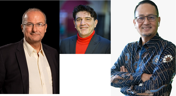 Beasiswa StuNed Direktur Nuffic Neso Indonesia, Peter van Tuijl, Direktur European Centre on Privacy and Cybersecurity (ECPC), Universitas Maastrich di Belanda, Cosimo Monda dan Direktur Jenderal Aplikasi Informatika, Kemkominfo, Semuel Abrijani Pangerapan