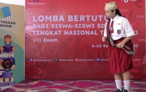 Pelangi Tunjung, perwakilan Provinsi Jawa Timur meraih juara pertama Lomba Bertutur bagi siswa SD/MI Nasional 2021. (KalderaNews.com/Dok.Pribadi)