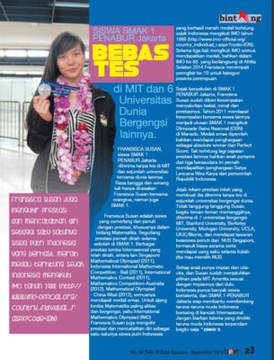Fransisca Susan di sebuah majalah sekolah Bestteens milik PENABUR Jakarta 