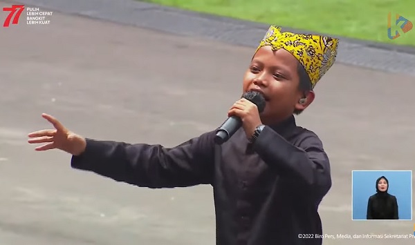 Farel Prayoga, penyanyi cilik asal Banyuwangi tampil di Upacara Peringatan Detik-detik Proklamasi Kemerdekaan RI di Istana Negara pada Rabu, 17 Agustus 2022