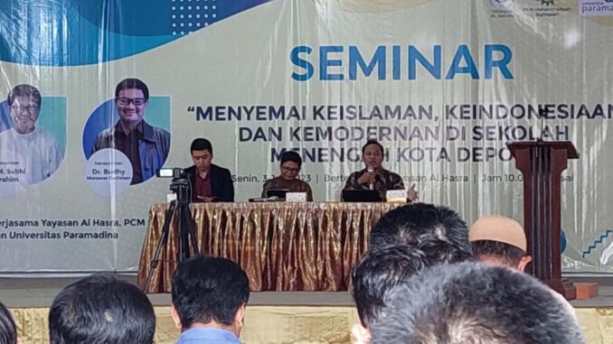Seminar bertajuk "Menyemai Keislaman, Keindonesiaan dan Kemodernan di Sekolah Menengah Kota Depok" di Kampus al-Hasra, Bojongsari pada Senin, 3 Juli 2023