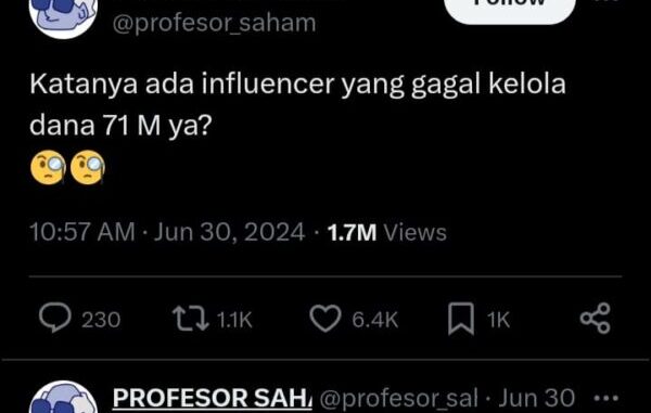 akun X @profesor_saham dalam unggahannya pada Minggu, 30 Juni 2023