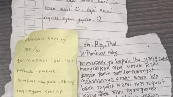 Siswa MBG Pangkalpinang kerap tulis surat cinta dan request menu.