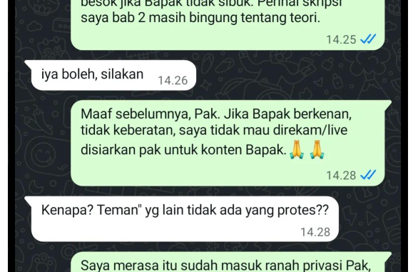 tangkapan layar percakapan mahasiswa dan dosen yang viral di media sosial