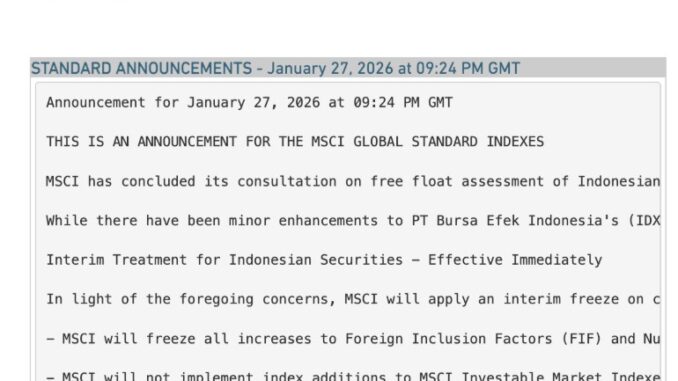 Pasar modal Indonesia tengah berada dalam "masa karantina" global. Morgan Stanley Capital International (MSCI)