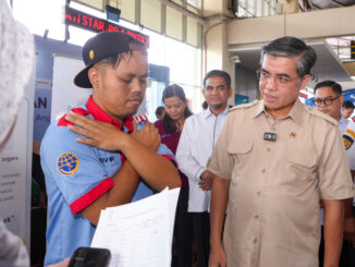 Menteri Ketenagakerjaan (Menaker) Yassierli turun langsung meninjau Posko Peduli Keselamatan dan Kesehatan Kerja (K3) Mudik Aman di Terminal Terpadu Pulo Gebang, Jakarta, Senin (16/3/2026)