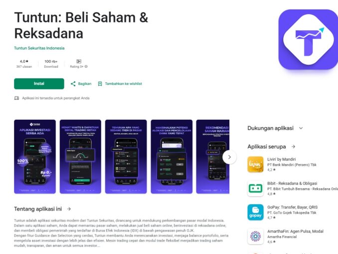 Aplikasi Tuntun milik Tuntun Sekuritas