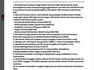 Pengurus BEM UBK Diduga Terima Suap, Mahasiswa Ajukan Sejumlah Tuntutan Tegas (Kalderanews/Tangkapan layar @bemfhubk)