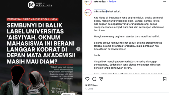 Unggahan kritis dari akun @mkc.unisa