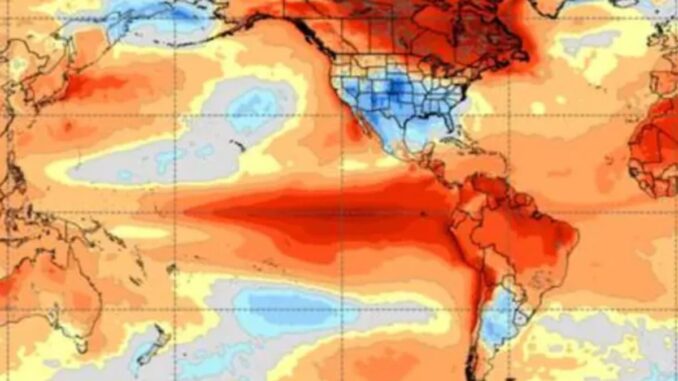 Peta seluruh dunia berwana merah dampak dari Super El Nino